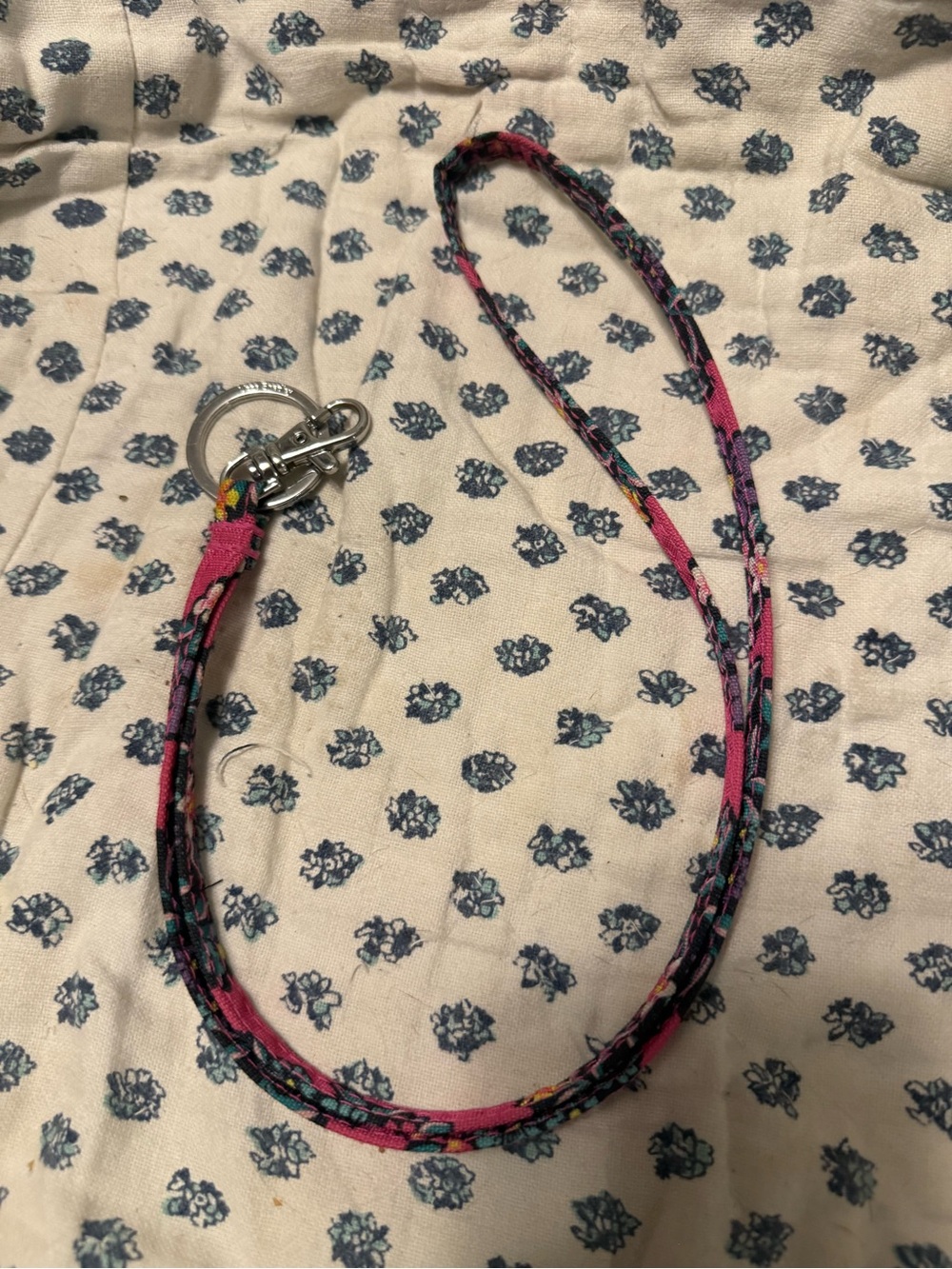 Vera Bradley Pink Floral Lanyard Key & Card Holder with Silver-Tone Clasp